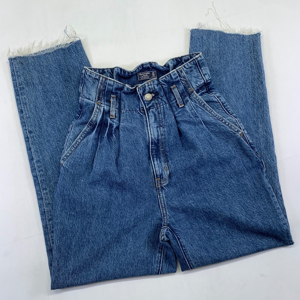 Abercrombie & Fitch A&F Mom Jeans Womens 24 Denim High Rise‎ Pleated Bareback